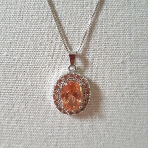 925 Peach Crystal Necklace on Sterling Chain